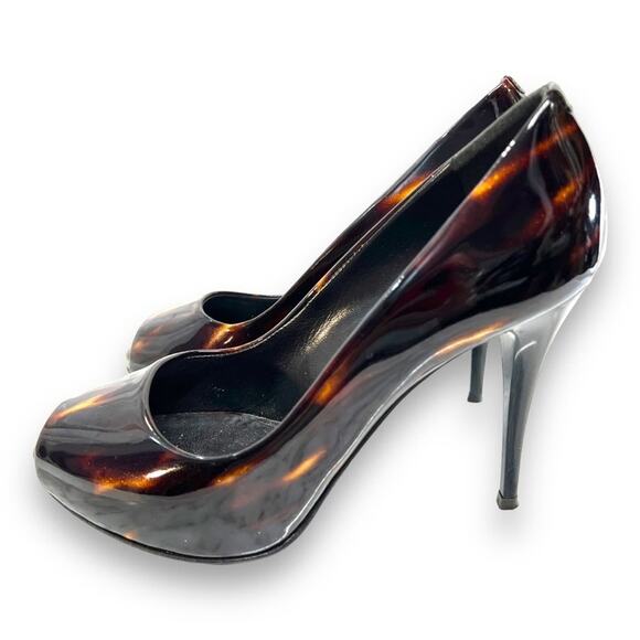 GIUSEPPE ZANOTTI Tortoise and Black Patent Peep Toe Heels SZ 7 - Picture 6 of 16